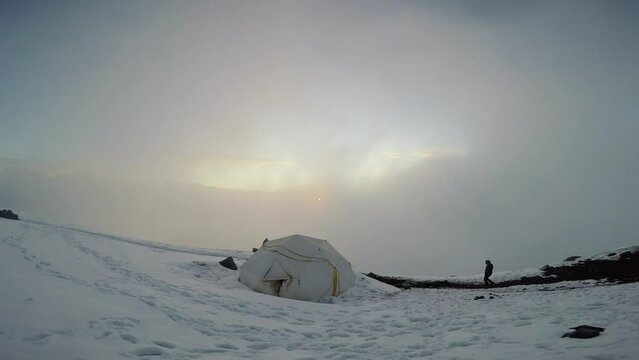 high camp of the chimborazo volcano in ecuador