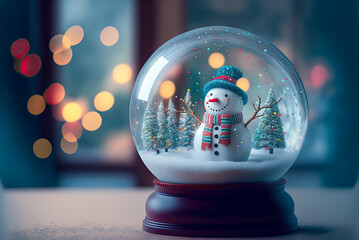 Snow globe, snow man. Generative AI