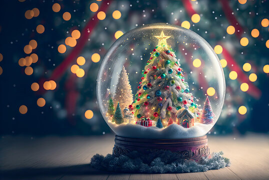 Snow globe, Christmas tree. Generative AI