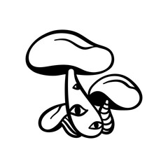 Woodland mushroom. Amanita mushroom. Fungus black and white illustration. Vector.