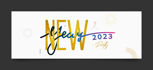 Naklejka premium New year 2023 party banner template with gold text and white background