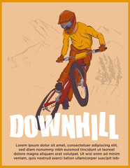downhill poster vintage style. down mountain biking. vector illustration