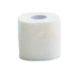 Single roll of white tissue paper or napkin prepared for use in toilet or restroom isolated on white background with clipping path in png file format