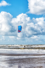 Kite surfing at Zandvoort aan Zee in the Netherlands
