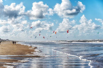 Kite surfing at Zandvoort aan Zee in the Netherlands