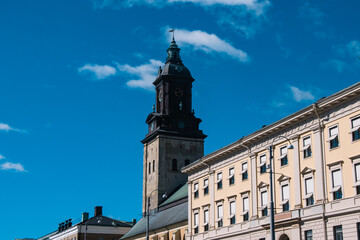 European City Street and Old Buildings, Canal in Gothenburg, Sweden