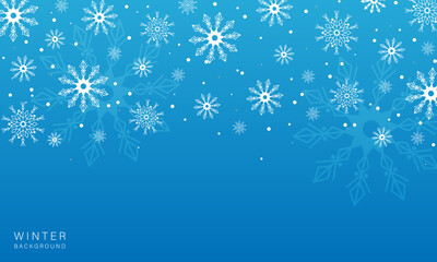 Stylish winter background with white snowflakes for cards, presentations and design