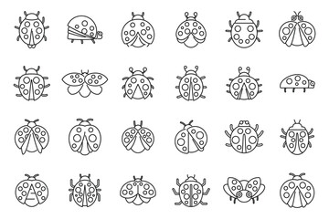 Obraz premium Insect ladybird icons set outline vector. Child fly. Insect bug