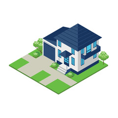 Small isometric house on a white background.Real estate sale and rent. Colorful image of a private house.
