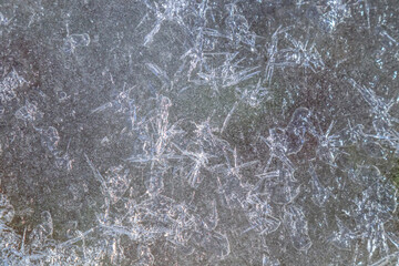Ice on a frozen puddle close-up