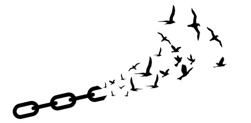 Free birds flying by breaking chain 