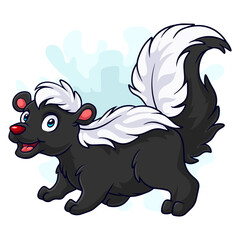 Cartoon funny skunk isolated on white background