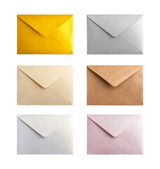 A set of colored envelopes on a transparent background. Concept, wedding stationery. isolated object