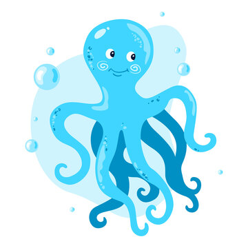 Aquatic fauna. Cute octopus flat vector isolated on white background