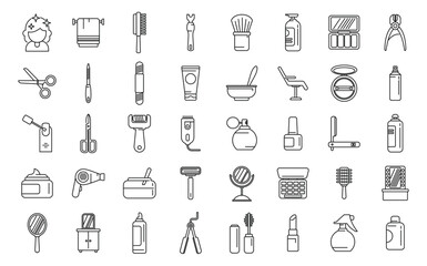 Beauty parlor icons set outline vector. Makeup artist. Bridal care