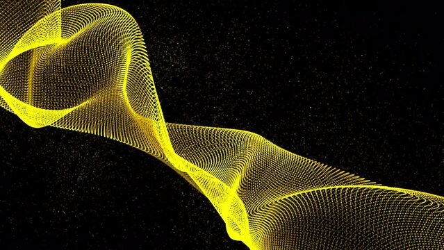 3d render wave yellow line dot background, line wave light glowing effect particular background.