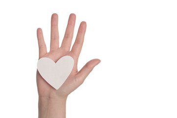 Hand of a person shows a white Heart, organ donation