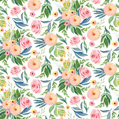 Fototapeta premium Watercolor Spring Greenery Peonies Roses Unicorn Delicate and bright watercolor for invitations