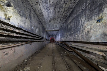 A sloping gallery of a bunker of the Maginot Line in France