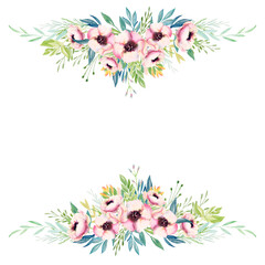 Watercolor Spring Greenery Peonies Roses Unicorn Delicate and bright watercolor for invitations