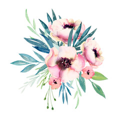 Watercolor Spring Greenery Peonies Roses Unicorn Delicate and bright watercolor for invitations