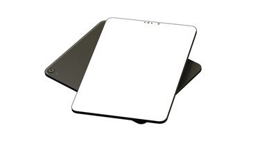 Modern tablet computer stand with blank screen isolated on white background © vege