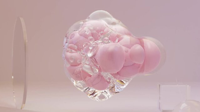 Seamless loop animation of Liquid bubbles levitation, oddly satisfying, Abstract background, Infinite Loop, Smooth morphing spheres movement, soft bubbles, Flexible objects deformation, 3d render