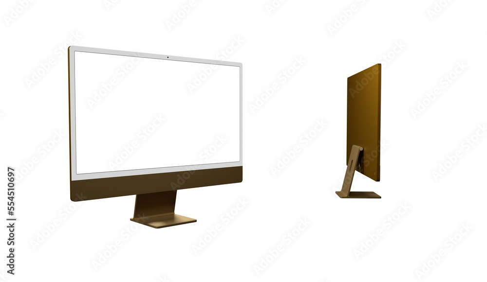 Poster computer display mock up with blank white screen. stylish desktop computer mockup.