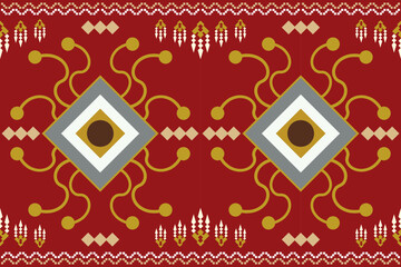 Ethnic fabric pattern geometric style. Sarong Aztec Ethnic oriental pattern traditional flower Crimson Red background. Abstract,vector,illustration.Use for texture,clothing,wrapping,decoration,carpet.