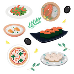 Japanese food set in flat style.