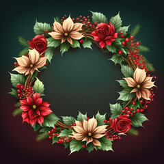 Fototapeta premium Colorful Christmas Floral Wreath For Indoor and Outdoor Decorations, Perfect Illustration for Banner and Advertisement Designing | Generative Ai
