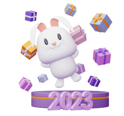 Happy new year 2023, year of the rabbit, 3d rendering