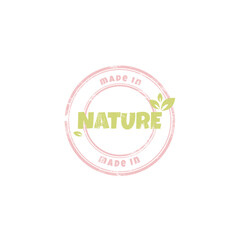 Natural products sticker, label, stamp, badge and logo with grunge effect. Ecology icon. Logo template with green leaves for organic and natural products. Vector illustration 
