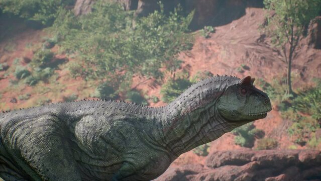 Dinosaurs Carnotaurus Calls and Eats Cretaceous Period 3D Animations Rendering CGI 4K