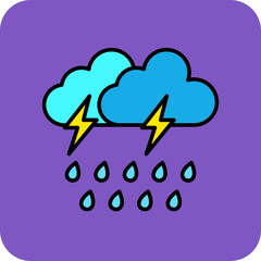Rain Storm Multicolor Round Corner Filled Line Icon