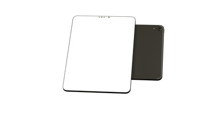 Blank screen realistic tablet frame, rotated position, side view, top view. The tablet is at different angles. Layout of a universal set of devices