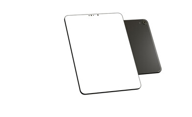 Blank screen realistic tablet frame, rotated position, side view, top view. The tablet is at different angles. Layout of a universal set of devices