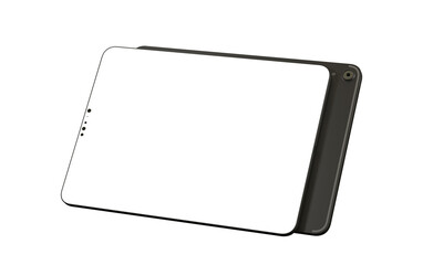 Blank screen realistic tablet frame, rotated position, side view, top view. The tablet is at different angles. Layout of a universal set of devices