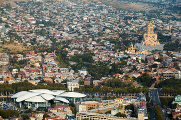 Obraz premium View of Sameba church from the hill in Tbilisi, Georgia