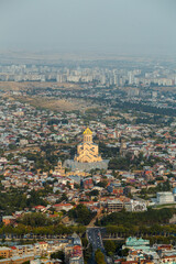 View of Sameba church from the hill in Tbilisi, Georgia