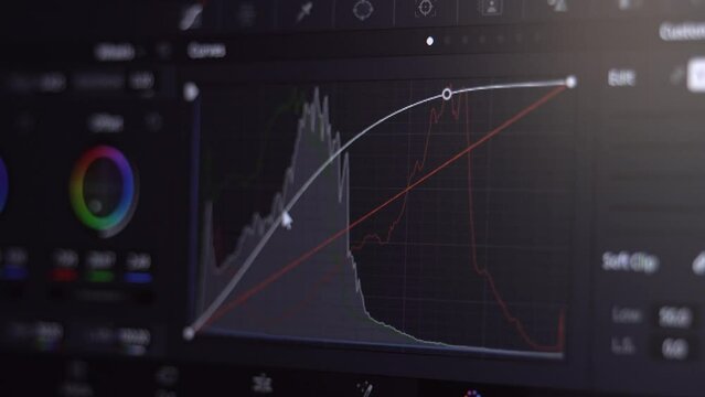Color Grading Post Production for video and photo in Progress Closeup. A program for video processing, color correction. Color curves, macro