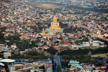Obraz premium View of Sameba church from the hill in Tbilisi, Georgia