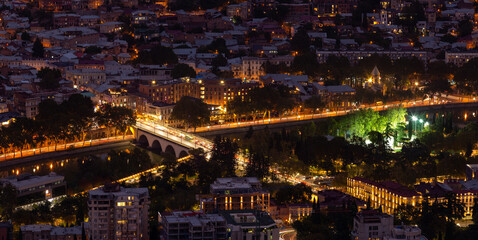 view of night tbilisi from a height, night city lights