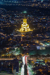night view of Sameba church from the hill in Tbilisi, Georgia