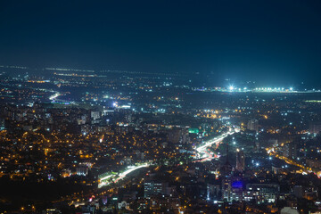 Fototapeta na wymiar view of night tbilisi from a height, night city lights