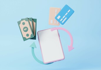 Cashback and money refund concept icon. 3d rendering illustration