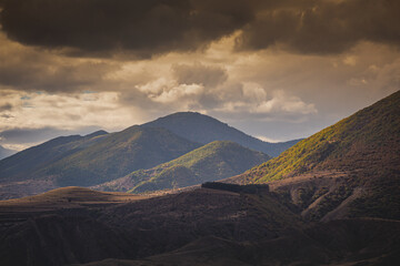 mountain view at sunset autumn sun rays
