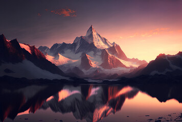 Fototapeta na wymiar beautiful mountain backdrop at dawn. Generative AI