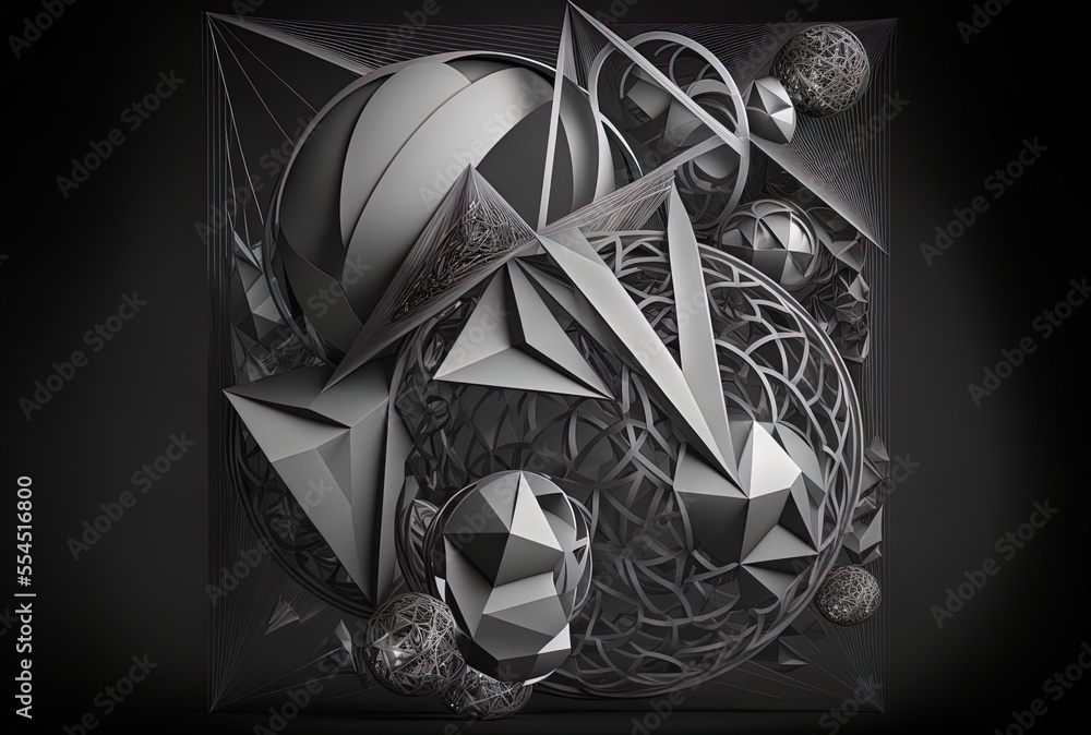 Poster forms of produced abstract geometry joined by lines. a composition of finely detailed forms. generat
