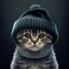 very cute cat wears hat